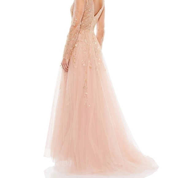 NWT Mac Duggal 20295 Embellished V Neck Long Sleeve A Line Gown Pink Size 16 - Picture 11 of 12